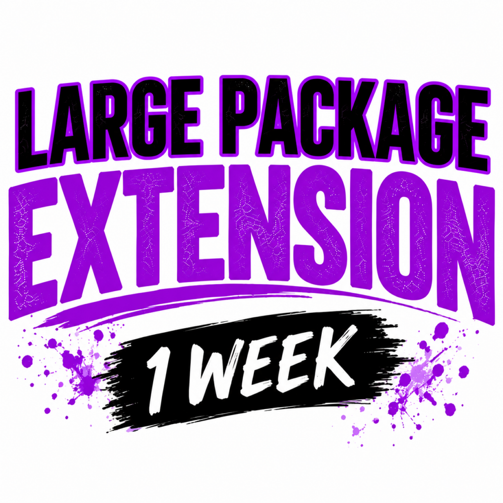 Large package extension promotion for one additional week, highlighted in bold purple text.