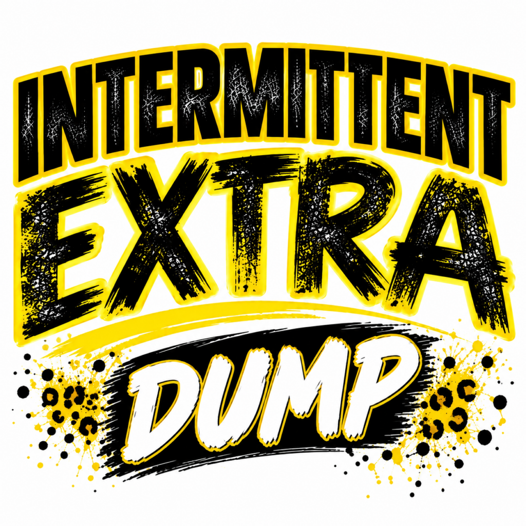 Bold text design featuring "INTERMITTENT EXTRA DUMP" in black and yellow, emphasizing dump trailer functionality.