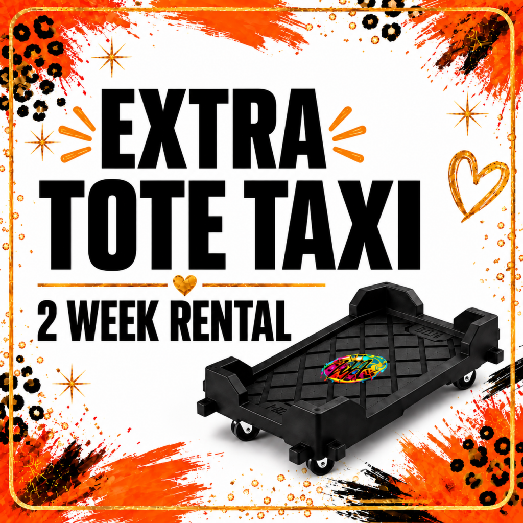 Extra Tote Taxi rental for two weeks, featuring a sturdy design and wheels for easy transport of totes.